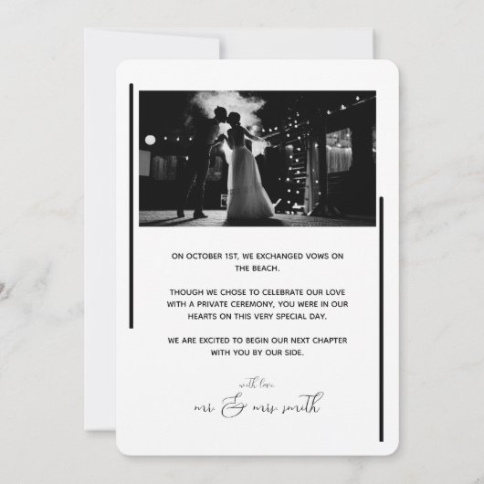 Minimale Elopement Aankondiging | Klassiek wit (Achterkant)