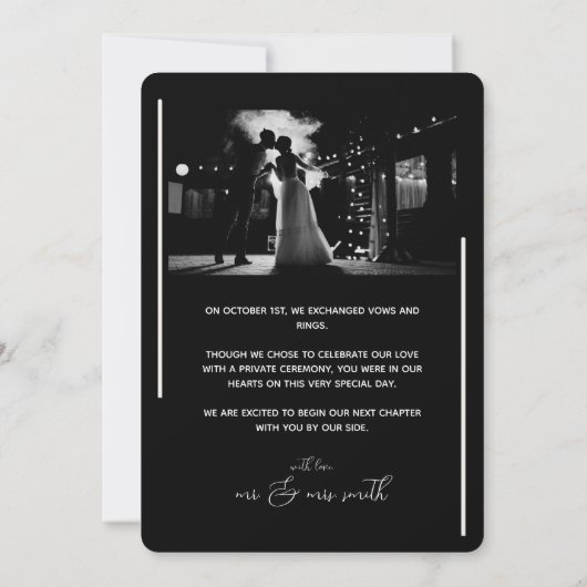 Minimale Elopement Aankondiging | Modern zwart (Achterkant)