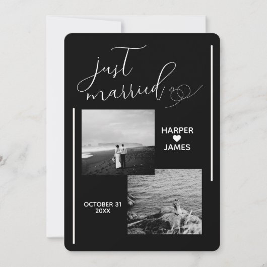 Minimale Elopement Aankondiging | Modern zwart (Voorkant)