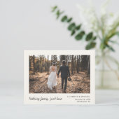 Minimale elopement-fotocrème aankondigingskaart (Staand voorkant)