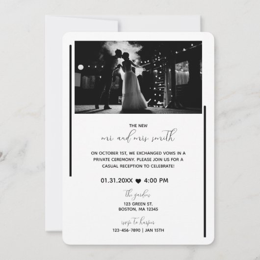 Minimale Elopement Receptie Uitnodiging | Klassiek (Achterkant)