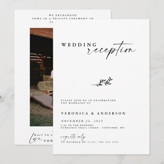 Minimale Elopement Reception Wedding Photo Invite (Voorkant / Achterkant)