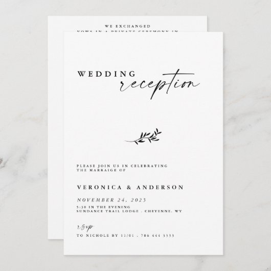Minimale Elopement Reception Wedding Photo Invite (Voorkant / Achterkant)
