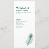 Minimale Emerald Green Feather bruiloft programma (Voorkant)