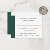 Minimale Emerald Green Wedding Mini RSVP-kaart Notitiekaartje (Voorkant / Achterkant in situ)