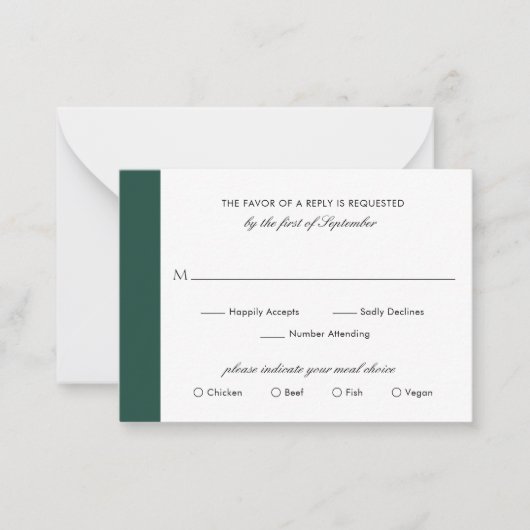 Minimale Emerald Green Wedding Mini RSVP-kaart Notitiekaartje (Voorkant)