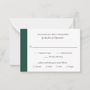 Minimale Emerald Green Wedding Mini RSVP-kaart Notitiekaartje