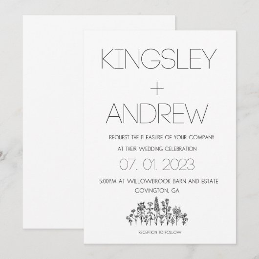 Minimale en bijtende Floral Wedding-afwijking Kaart (Voorkant / Achterkant)