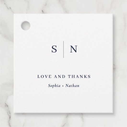 Minimale en Chic Bedankt Witte en Navy bruiloft Bedankjes Labels (Voorkant)