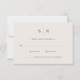 Minimale en chic crèmekleurige witte en bruine bru RSVP kaartje