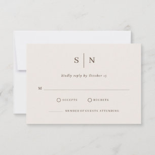 Minimale en chic crèmekleurige witte en bruine bru RSVP kaartje