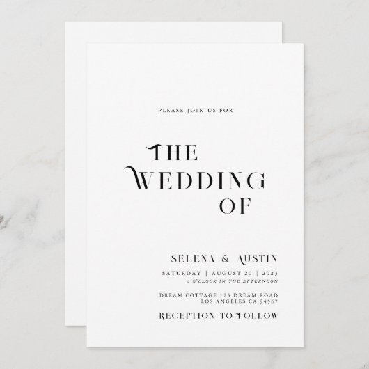 Minimale en chic huwelijksuitnodiging kaart (Voorkant / Achterkant)