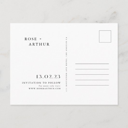 Minimale en chic Save The Date-uitnodiging Uitnodiging Briefkaart (Achterkant)