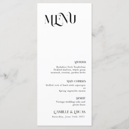 Minimale en chic zwart-wit trouwmenu menu