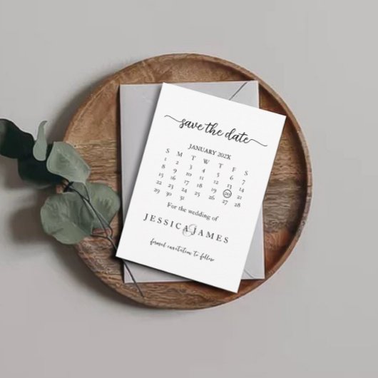 Minimale en Chic Zwarte en Witte Bruiloft Save The Date
