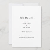 Minimale en chic zwarte en witte save the date kaart (Achterkant)