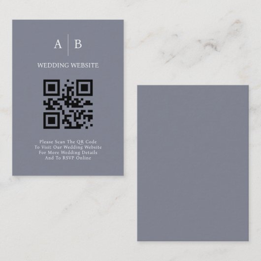 Minimale en chique, blauw grijs QR Code bruiloft Informatiekaartje (Voorkant / Achterkant)