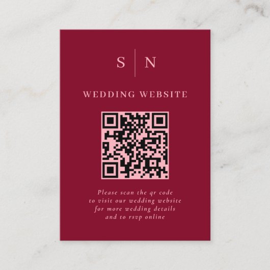 Minimale en chique Bourgogne en roze QR Code bruil Informatiekaartje (Voorkant)