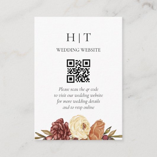Minimale en chique Herfst Floral QR Code Bruiloft Informatiekaartje (Voorkant)