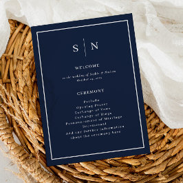 Minimale en chique marine blauw met grens bruiloft programmakaart