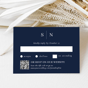 Minimale en chique marine   Traditionele en QR-cod RSVP Kaartje