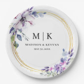 Minimale en chique Paarse Gouden Bloemen | Bruilof Papieren Bordje (Voorkant)