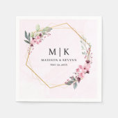 Minimale en chique roze bloemen | Bruiloft Servet (Voorkant)