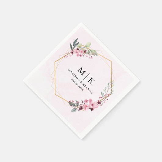 Minimale en chique roze bloemen | Bruiloft Servet (Hoek)