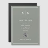 Minimale en chique Sage Green QR-code Sla de datum Magnetische Uitnodiging (Voorkant / Achterkant)