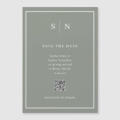 Minimale en chique Sage Green QR-code Sla de datum Magnetische Uitnodiging (Voorkant)