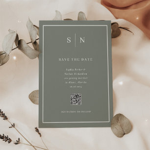 Minimale en chique Sage Green QR-code Sla de datum Magnetische Uitnodiging
