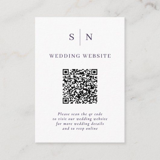 Minimale en chique witte en Paarse QR-code bruilof Informatiekaartje (Voorkant)