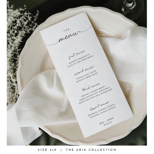 Minimale en chique zwart-wit bruiloft Menu