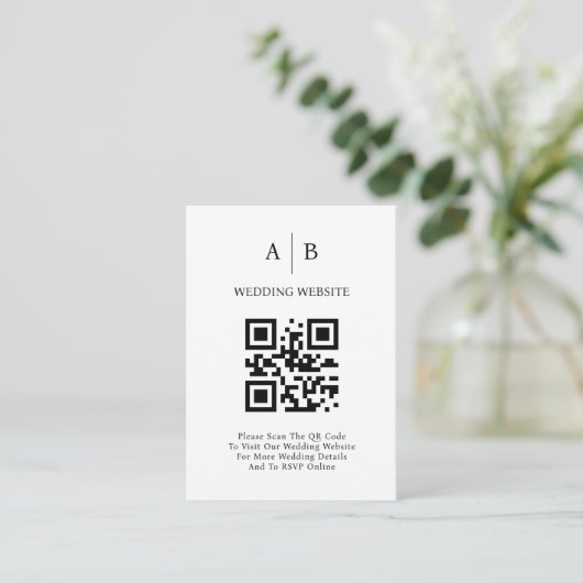 Minimale en chique, zwart-wit QR code bruiloft Informatiekaartje (Staand voorkant)
