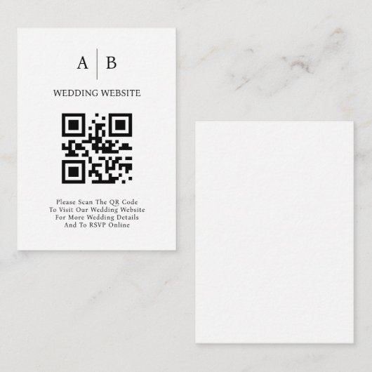 Minimale en chique, zwart-wit QR code bruiloft Informatiekaartje (Voorkant / Achterkant)