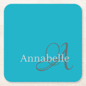 Minimale en eenvoudige blauwe monogram en naam kartonnen onderzetters (Voorkant)