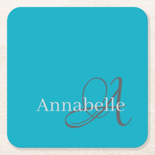 Minimale en eenvoudige blauwe monogram en naam kartonnen onderzetters (Voorkant)