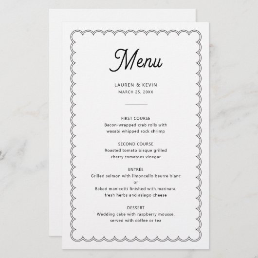 Minimale en eenvoudige scalloped border-menukaart (Voorkant / Achterkant)