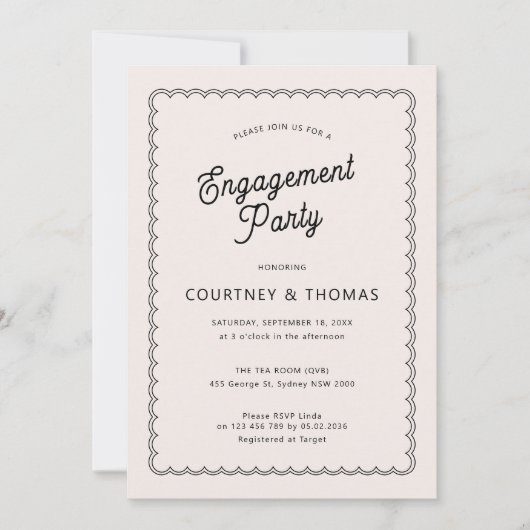 Minimale en eenvoudige 'scalloped' verlovingsparti kaart (Voorkant)