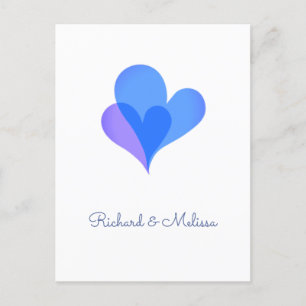 Minimale en elegante blauwe en paarse harten feestdagenkaart