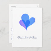 Minimale en elegante blauwe en paarse harten feestdagenkaart (Voorkant / Achterkant)