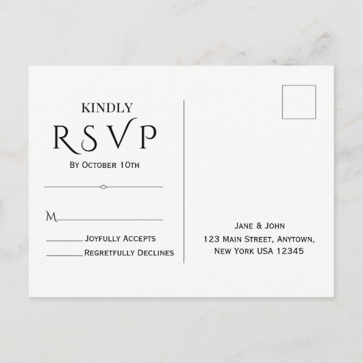 Minimale en elegante RSVP Post Kaart (Achterkant)