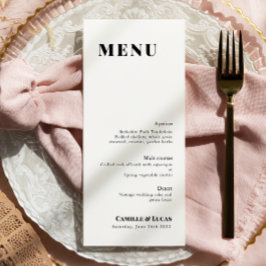 Minimale en elegante zwart-wit bruiloft Menu