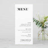 Minimale en elegante zwart-wit bruiloft Menu (Staand voorkant)