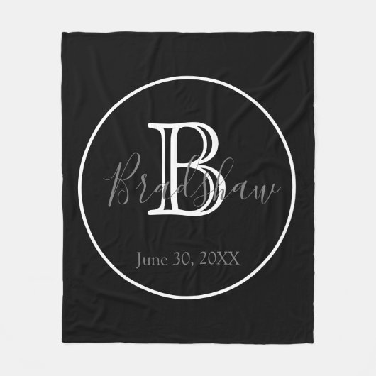 Minimale en elegante zwarte en witte monogram brui fleece deken (Voorkant)
