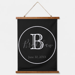 Minimale en elegante zwarte en witte monogram brui hangend wandkleed