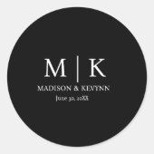 Minimale en elegante zwarte en witte monogram brui ronde sticker (Voorkant)