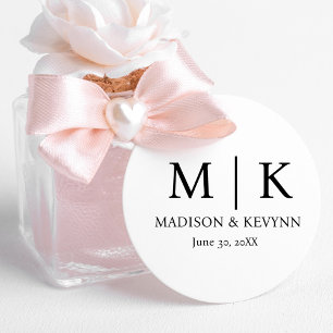 Minimale en elegante zwarte en witte monogram brui ronde sticker