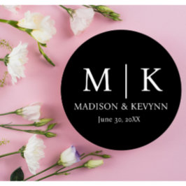 Minimale en elegante zwarte en witte monogram brui ronde sticker