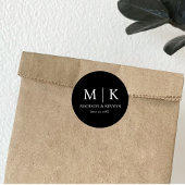 Minimale en elegante zwarte en witte monogram brui ronde sticker